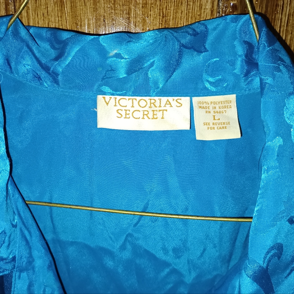 Vintage Victorias Secret Gold Label Satin Nightshirt Blue Women's Size Large VS